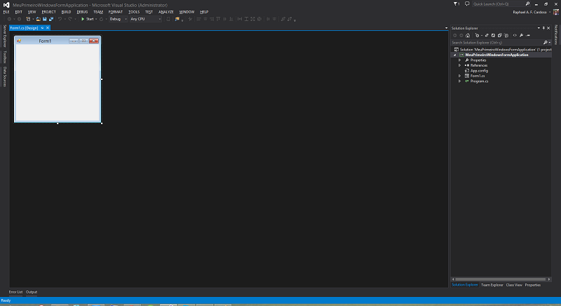 Tela do nosso projeto aberto no Visual Studio
